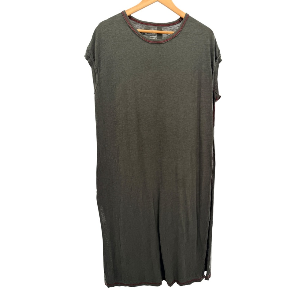 Natural Life‎ Womens Olive Green Slub Cotton T-Shirt Dress XS Slits Oversized